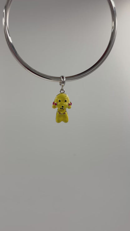 Yellow Dog Charm Pendant with Pink Bows – 925 Sterling Silver Enamel Jewelry