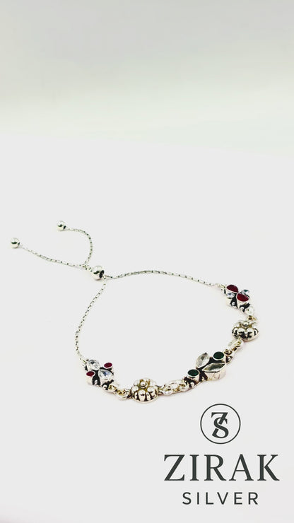 Maya Multi-Stone Floral Slider Bracelet