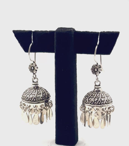 Naaz Jhumkas – Floral Top 925 Silver Dome Earrings with Dangling Petals