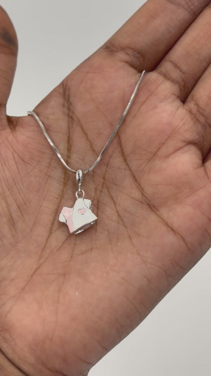 Pink & White Baby T-Shirt Charm in 925 Silver