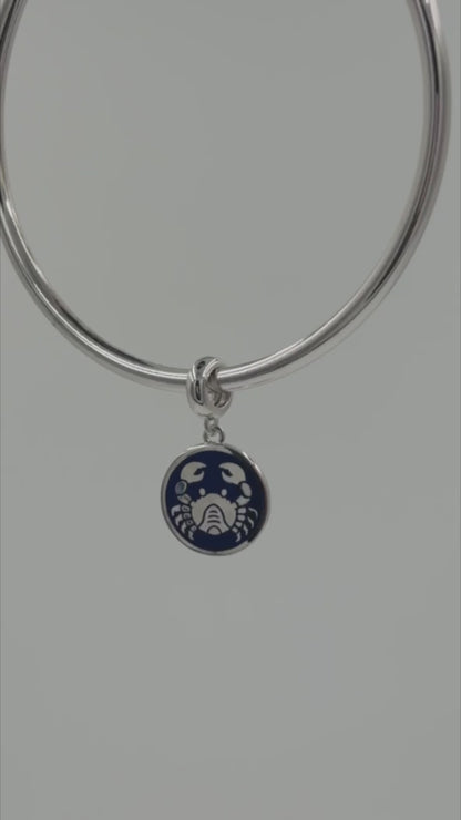 Cancer Zodiac Charm in Sterling Silver – Double-Sided Enamel Pendant
