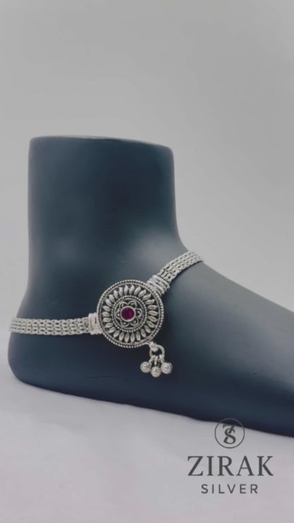 Oxidized Silver Floral Mandala Anklet