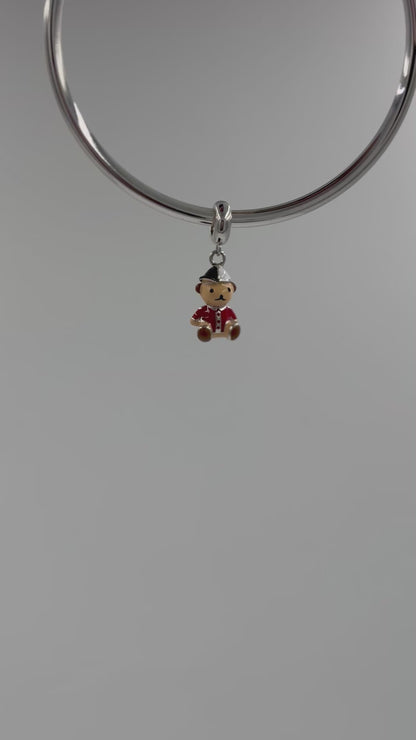 Sterling Silver Teddy Bear Charm with Enamel Detailing