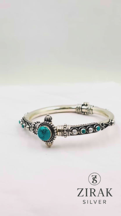 Ahana Turquoise Antique Silver Kada