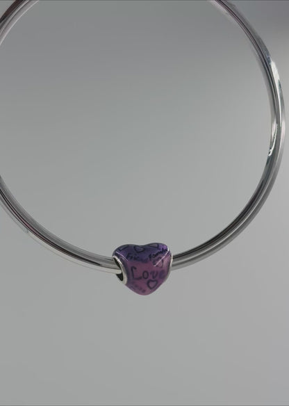 Purple-Pink Ombre Heart Charm – Friends, Family & Love Bead in Sterling Silver