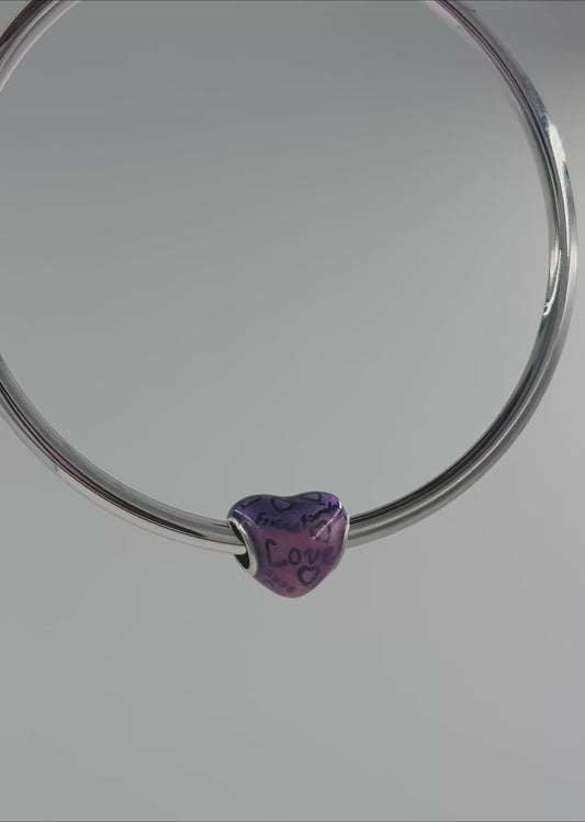 Purple-Pink Ombre Heart Charm – Friends, Family & Love Bead in Sterling Silver