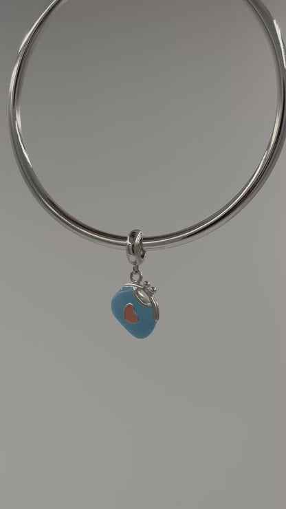 925 Sterling Silver Aqua Enamel Purse Charm with Peach Lips & Heart