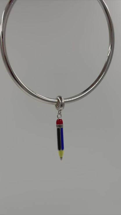Sterling Silver Pencil Charm – Enamel Red and Yellow Pendant