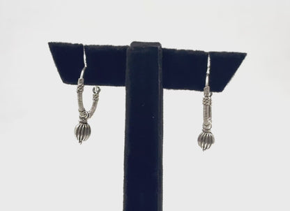 Rustic Tribal Hoop Earring with Silver Drop Bead