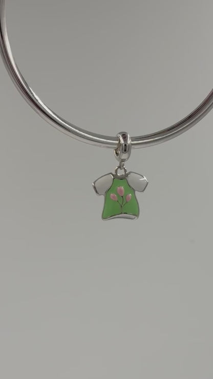 Purple Floral Shirt Charm in 925 Silver