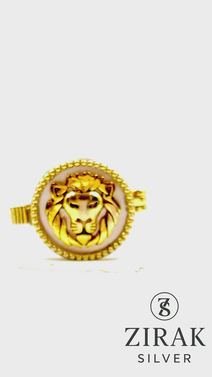 Sterling Silver Gold Plated Lion Head Shirt Button Cover with Mother of Pearl