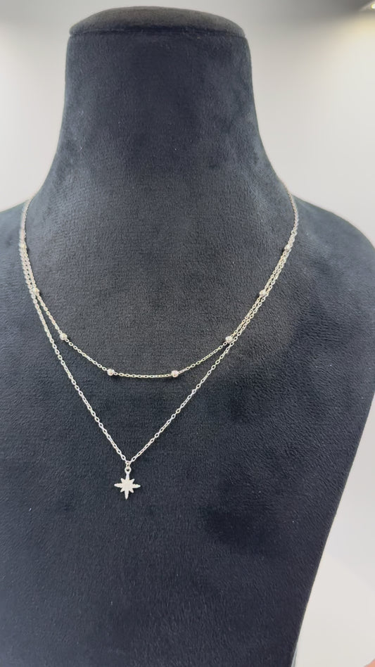 Layered Sterling-Silver Starburst Necklace with Satellite Bead Chain