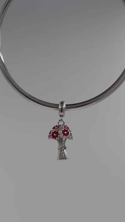 Red Flower Bouquet Charm in 925 Silver