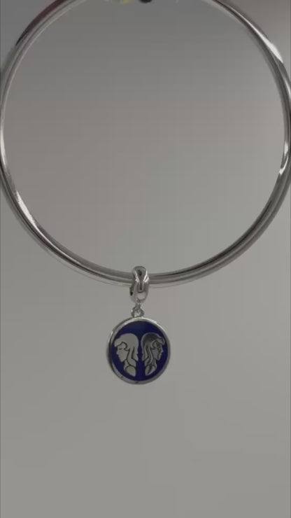 Gemini Zodiac Charm in Sterling Silver – Dual-Sided Pendant with Blue Enamel