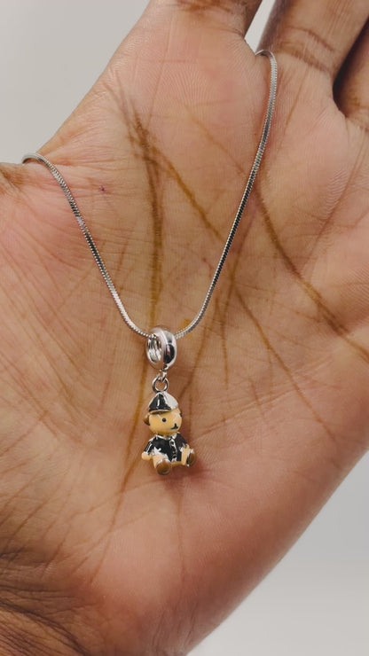 Sterling Silver Teddy Bear Charm with Enamel Detailing