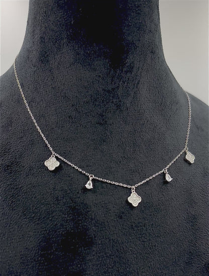Clover & Teardrop CZ Charm Necklace – Dainty Sterling Silver Choker