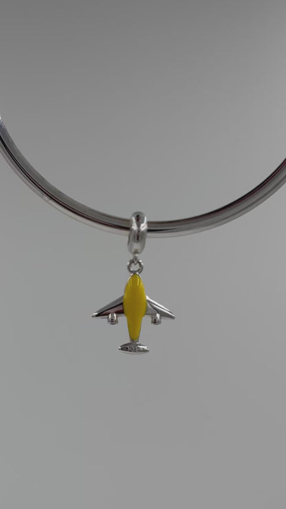 Black Airplane Charm in 925 Silver | Travel Enamel Pendant