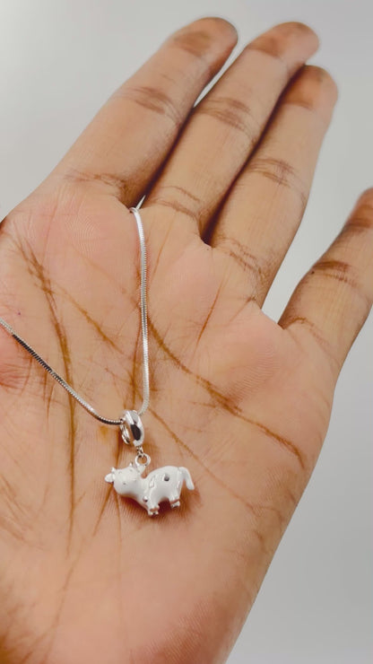 Mini Cow Charm in White Enamel and 925 Silver
