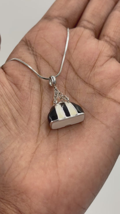 Black & Cream Duffel Bag Charm in 925 Silver