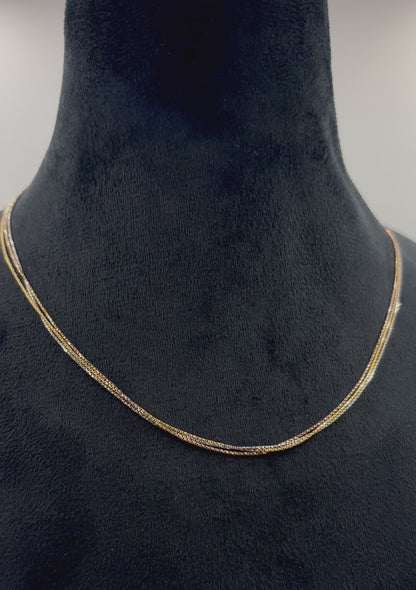 Tri-Tone Dainty Box-Chain Necklace | Gold, Rose & Silver Layered Strand