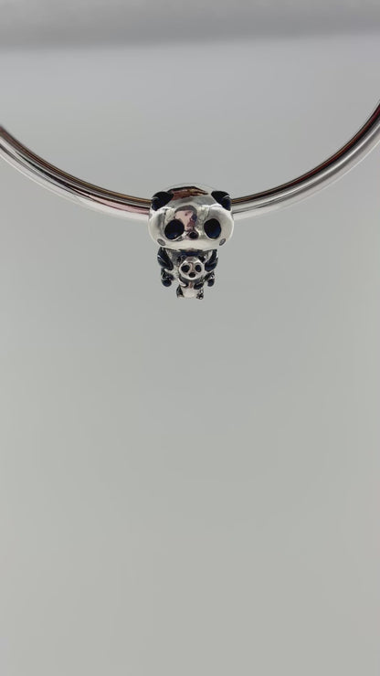 Sterling Silver Panda Charm with Baby – Enamel Animal Bead for Bracelet