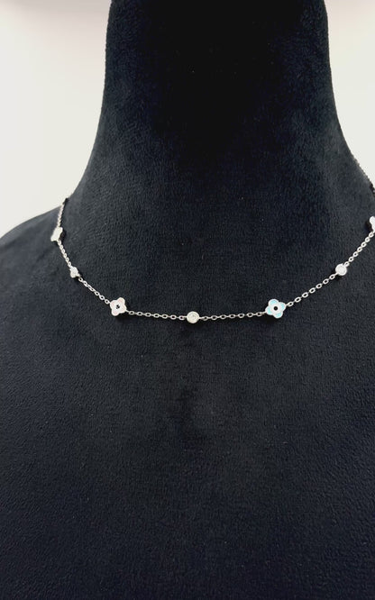 Color-Pop Evil-Eye Flower Necklace – Sterling Silver Protection Choker