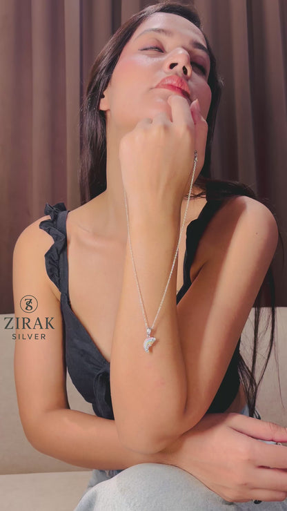 Rainbow Shooting-Star Necklace in Sterling Silver with Pastel Enamel & CZ Crystals