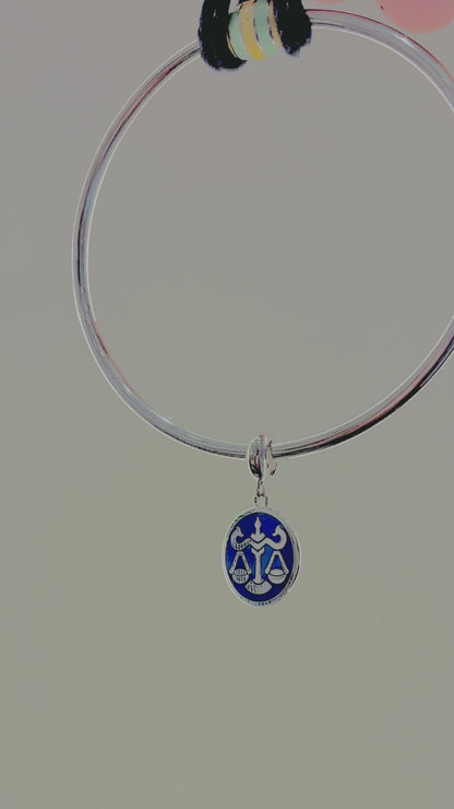 Libra Zodiac Charm in Sterling Silver – Double-Sided Blue Enamel Pendant