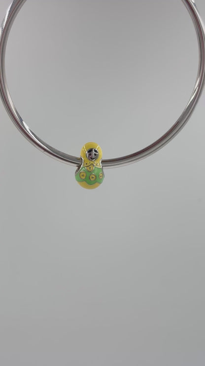Matryoshka Doll Charm in Yellow & Green Enamel | 925 Silver