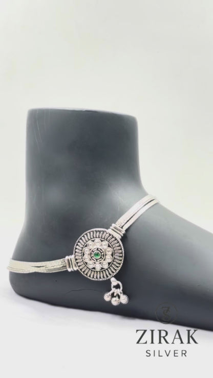 Oxidized Silver Kundan Medallion Anklet
