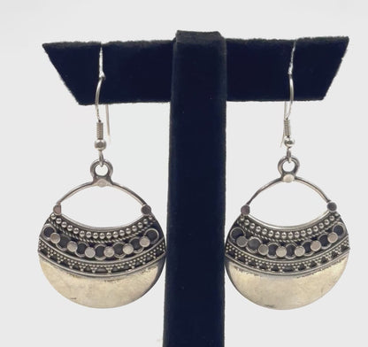 Aahana Earrings – Oxidised 925 Silver Tribal Half-Moon Dangle Earrings