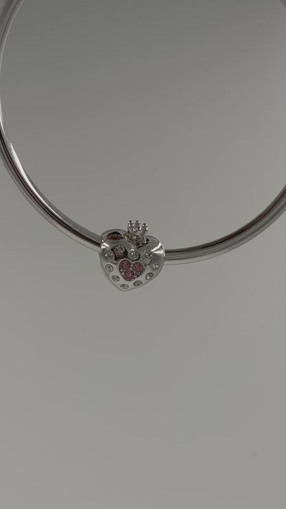 Sterling Silver Queen Heart Charm with Crown and CZ Stones