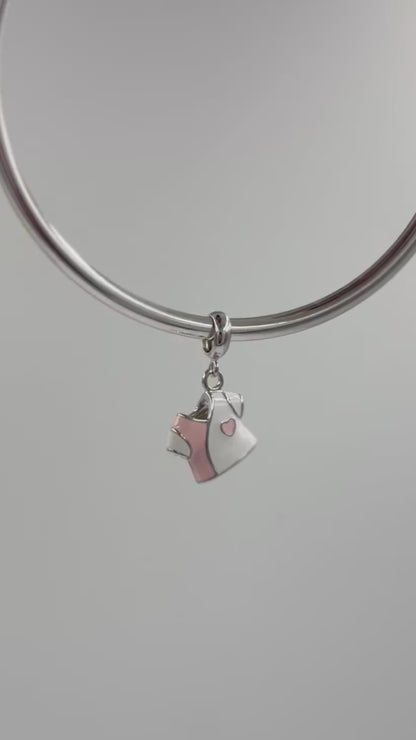 Pink & White Baby T-Shirt Charm in 925 Silver