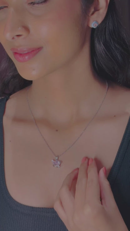 Sterling Silver “Heart-in-Orbit” Pink CZ Planet Pendant Necklace