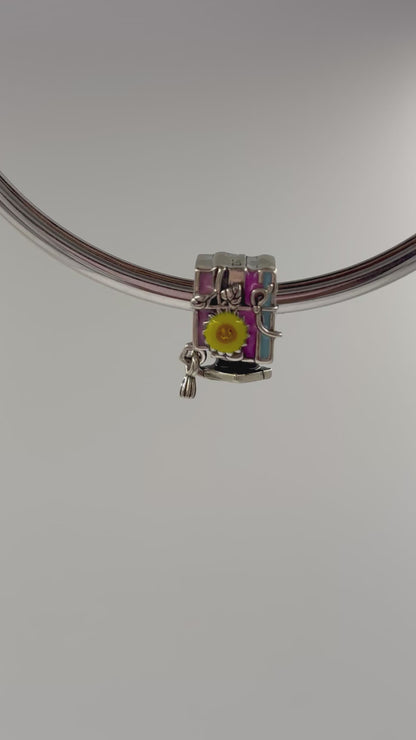 Sunflower Graduation Charm Bead – Sterling Silver Enamel Book & Cap Bead