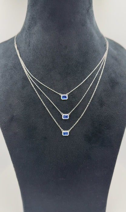 Sterling Silver Triple-Layer Sapphire-Blue Halo Pendant Necklace