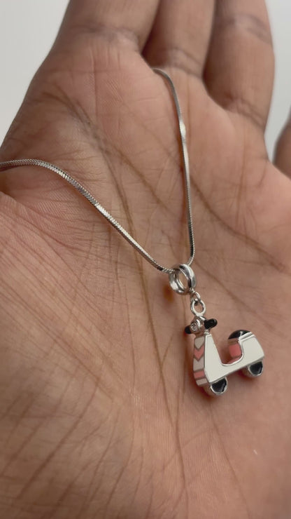 Vintage Enamel Scooter Charm 925 Sterling Silver Pendant