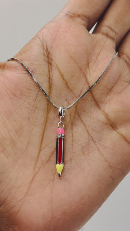 Sterling Silver Pencil Charm – Enamel Red and Yellow Pendant