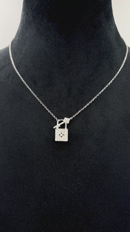 Lock & Key CZ Silver Pendant Necklace