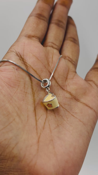925 Sterling Silver Heart-Handle Teacup Charm with Pastel Yellow Enamel & Flower Accent