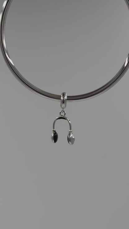 Sterling Silver Headphone Charm Pendant with Blue Enamel