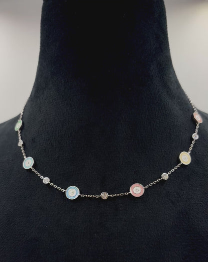 Multicolor Evil-Eye Station Necklace in 925 Sterling Silver with CZ Accents