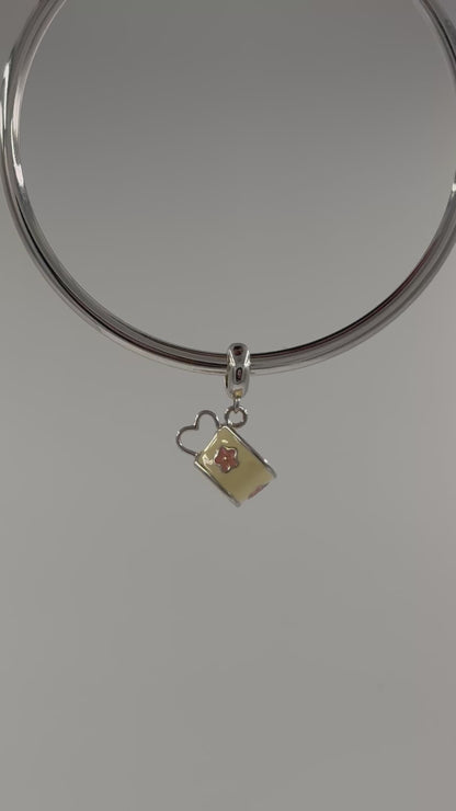 925 Sterling Silver Heart-Handle Teacup Charm with Pastel Yellow Enamel & Flower Accent