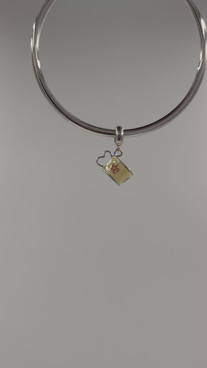 925 Sterling Silver Heart-Handle Teacup Charm with Pastel Yellow Enamel & Flower Accent