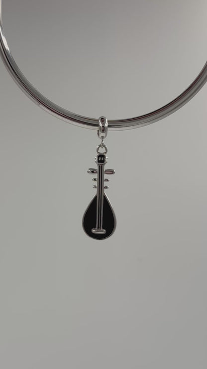 Sterling Silver Musical Instrument Charm Pendant with Black Enamel – 925 Silver Music Jewelry