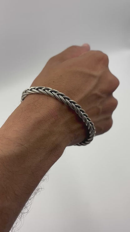 Doha Bracelet – Oxidised 925 Silver Double Strand Fish Weave Bracelet