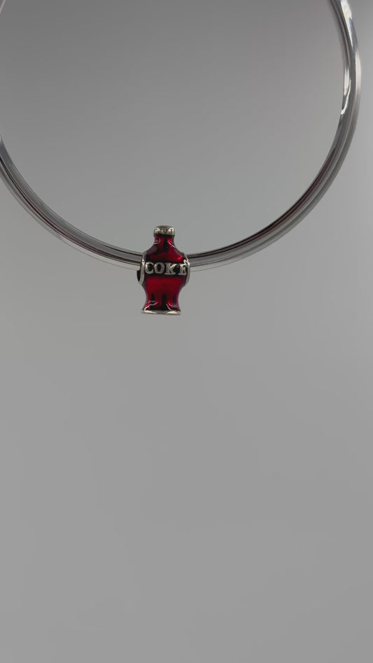 Sterling Silver Red Coke Bottle Charm with Enamel – Retro Soda Bead for Bracelets
