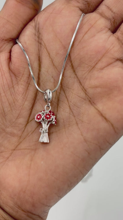 Red Flower Bouquet Charm in 925 Silver