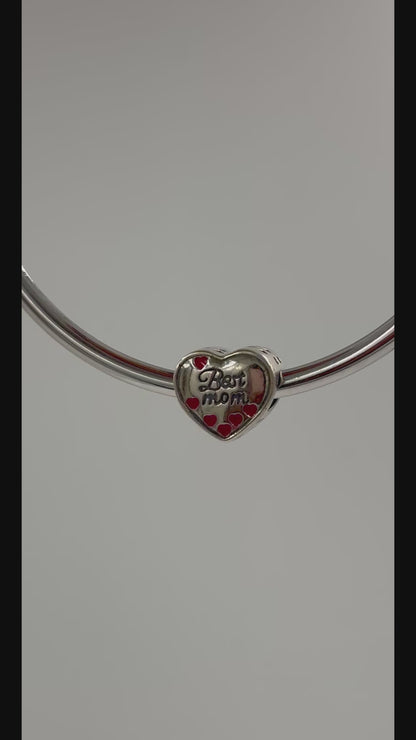 Sterling Silver Best Mom Heart Charm – Mother Daughter Love Bead