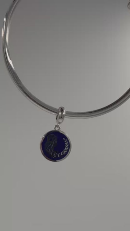 Virgo Zodiac Charm in Sterling Silver – Dual-Sided Blue Enamel Pendant